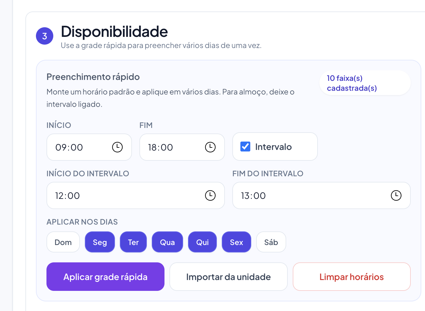 Tela de disponibilidade do Agiliza